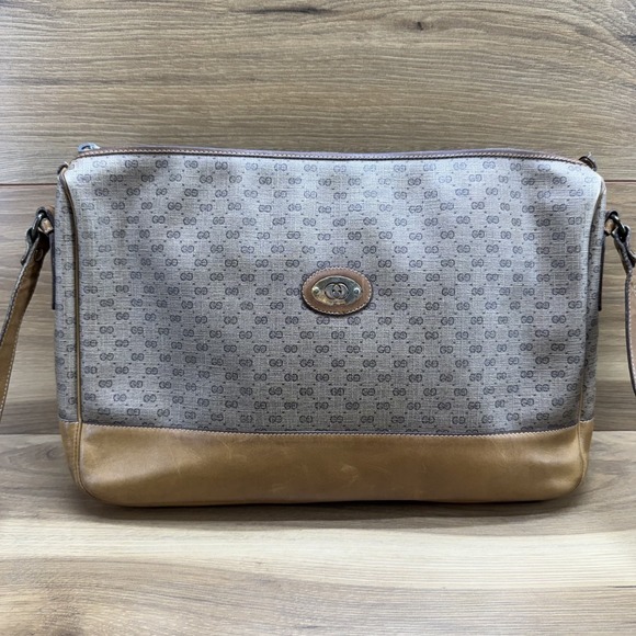 GUCCI Vintage Monogram Large Zip Shoulder Bag Canvas And Leather Trim - Picture 2 of 16